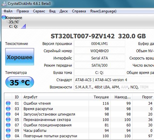 Программа мониторинга работы жесткого диска (HDD) CrystalDiskInfo. Скачать бесплатно.
