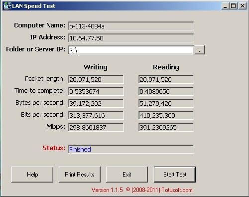 Программа для измерения скорости в локальной сети LAN Speed Test версии 1.1.5. Скачать бесплатно.