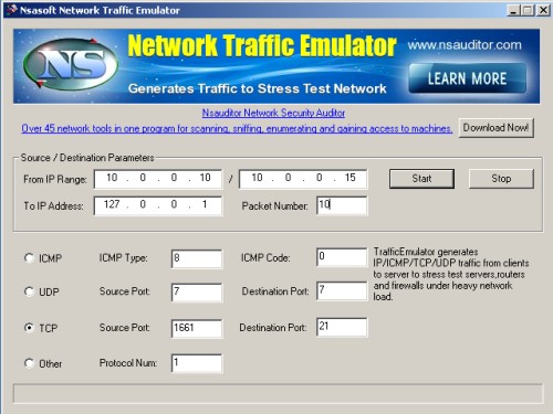 Утилита для эмуляции сетевого трафика
 Traffic Emulator 1.7.7. Скачать бесплатно.